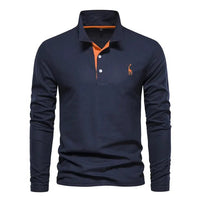 Men's Long Sleeve Polo Shirt | Classic Fit with Contrast Placket Close Up