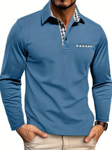 Men's Long Sleeve Polo with Plaid Contrast Collar