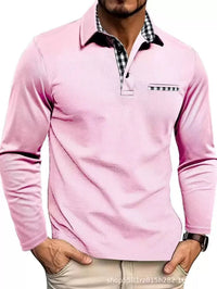 Men's Long Sleeve Polo with Plaid Contrast Collar View 12