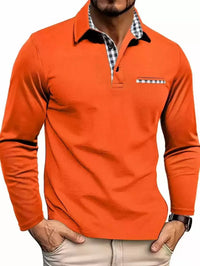Men's Long Sleeve Polo with Plaid Contrast Collar View 13