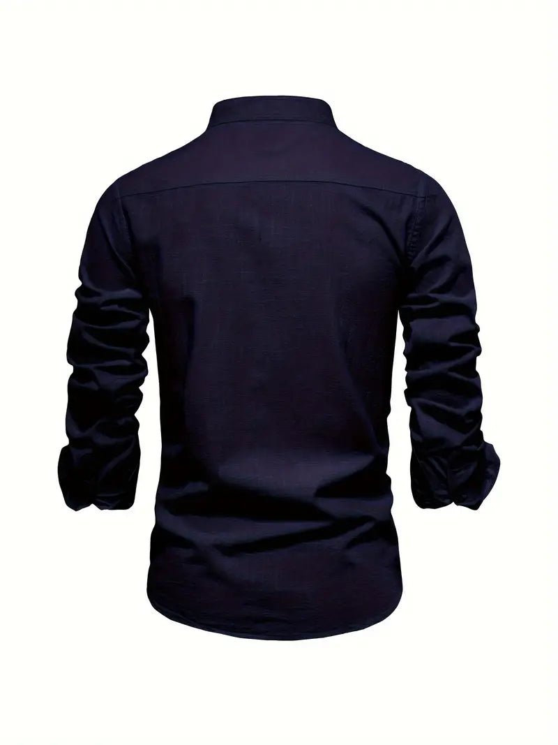 Men's Long Sleeve Slim Fit Shirt | Mandarin Collar Smart Casual Angle