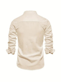Men's Long Sleeve Slim Fit Shirt | Mandarin Collar Smart Casual Close Up