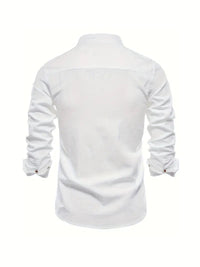 Men's Long Sleeve Slim Fit Shirt | Mandarin Collar Smart Casual Front