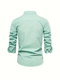 Men's Long Sleeve Slim Fit Shirt | Mandarin Collar Smart Casual Side