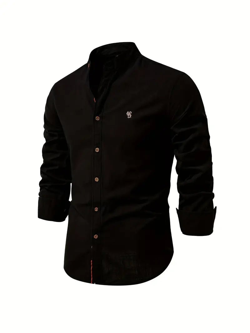 Men's Long Sleeve Slim Fit Shirt | Mandarin Collar Smart Casual View 13