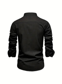 Men's Long Sleeve Slim Fit Shirt | Mandarin Collar Smart Casual View 14