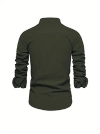 Men's Long Sleeve Slim Fit Shirt | Mandarin Collar Smart Casual View 16
