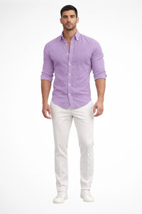 Men's Loose Fit Cotton Casual Shirt | Long Sleeve Curved Hem Angle