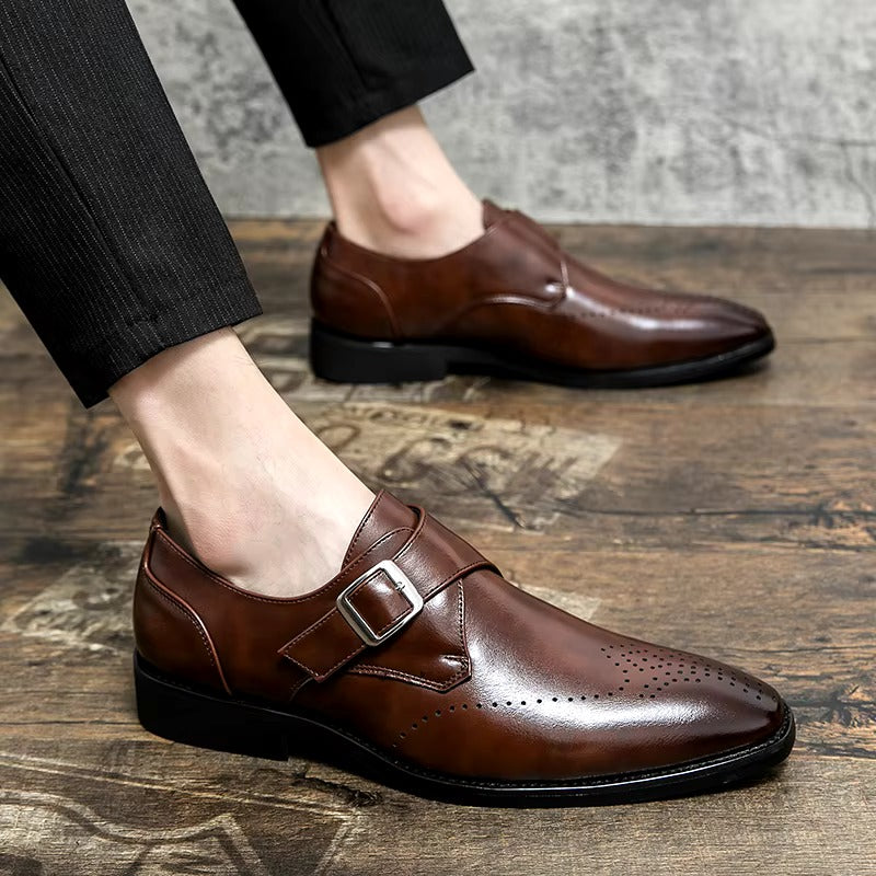 Men's Monk Strap Brogue Dress Shoes - angle