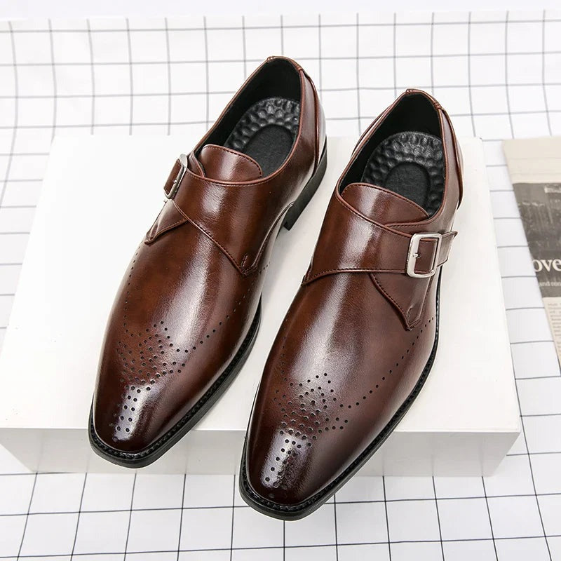 Men's Monk Strap Brogue Dress Shoes - close-up