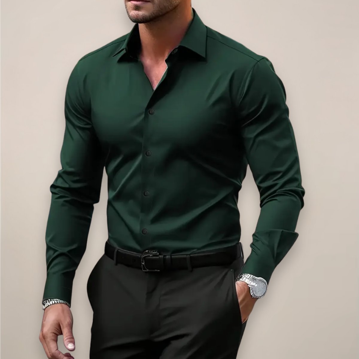 Men's Notched Collar Shirt | Slim Fit Long Sleeve Side