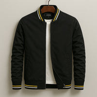 Men's Oxford Bomber Jacket | City Fit with Striped Ribbed Trim Side