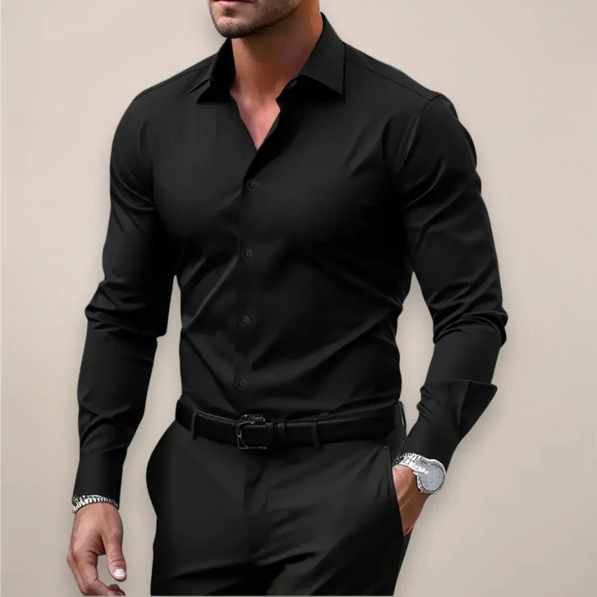 Men's Oxford Shirt | Slim Fit Long Sleeve Notched Collar Close Up