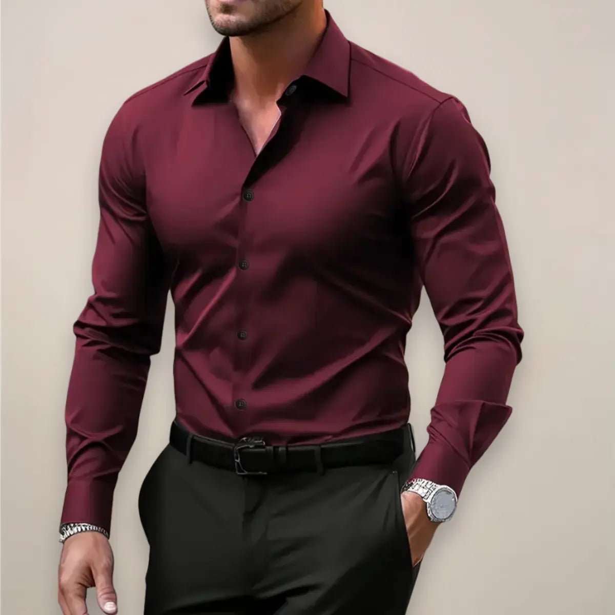 Men's Oxford Shirt | Slim Fit Long Sleeve Notched Collar Front