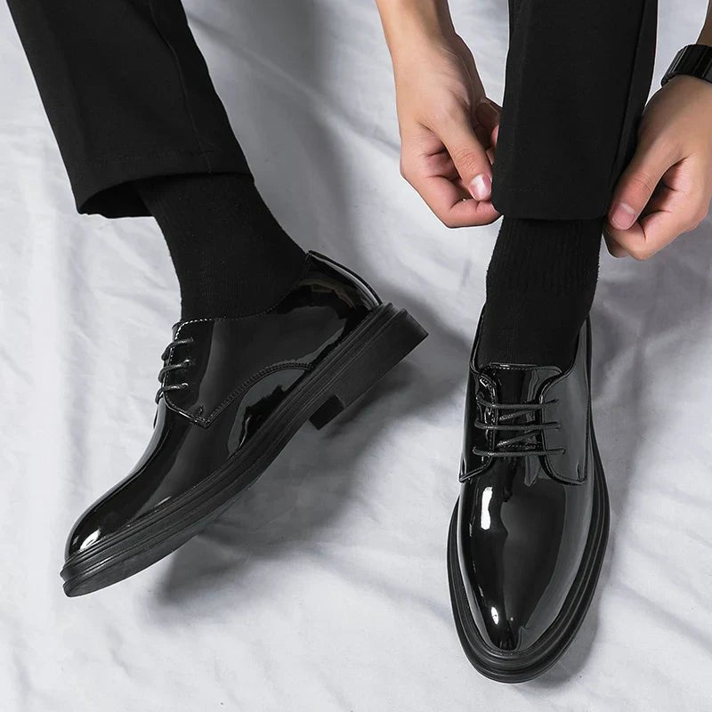Men's Patent Derby Shoes | Formal Plain Toe Oxford Close Up