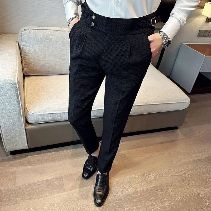 Men's Pleated Waffle Dress Trousers - close-up
