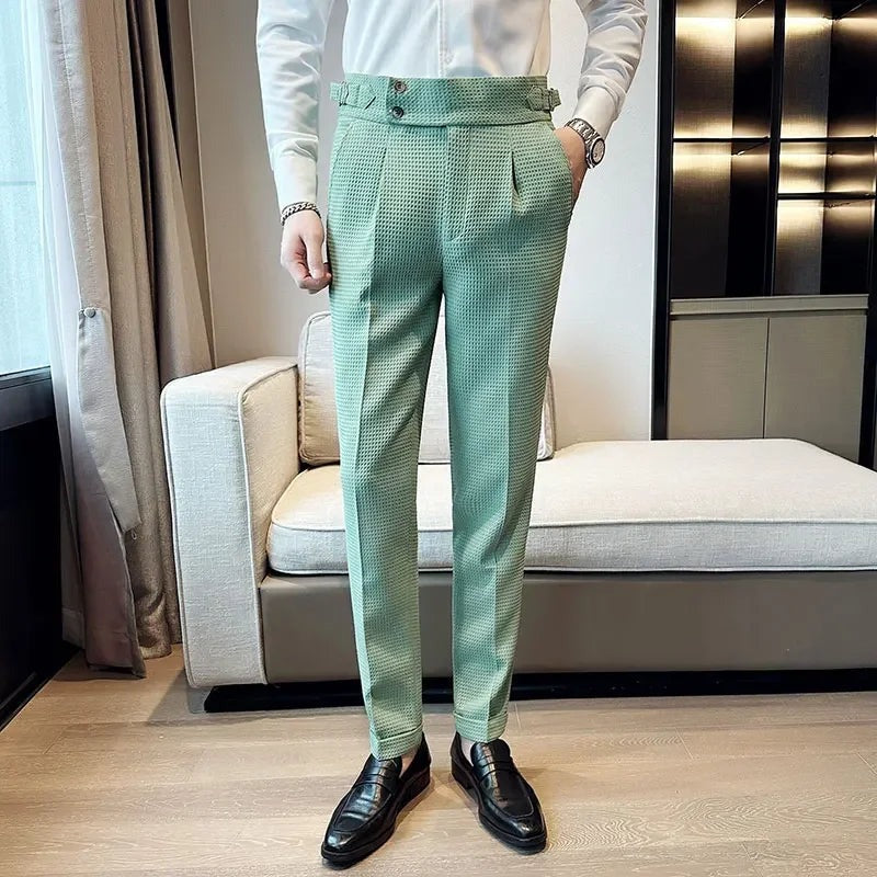 Men's Pleated Waffle Dress Trousers - detail