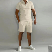 Men's Polo Shorts Two-Piece Set | Zip Collar Co-ord Close Up
