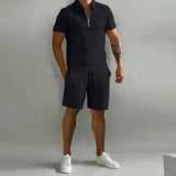 Men's Polo Shorts Two-Piece Set | Zip Collar Co-ord