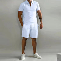 Men's Polo Shorts Two-Piece Set | Zip Collar Co-ord Side