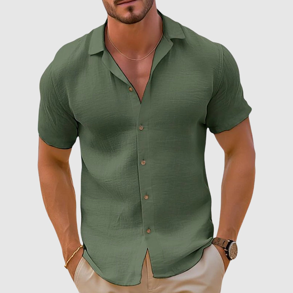 Men's Premium Shirt Short Sleeve Open Collar - detail