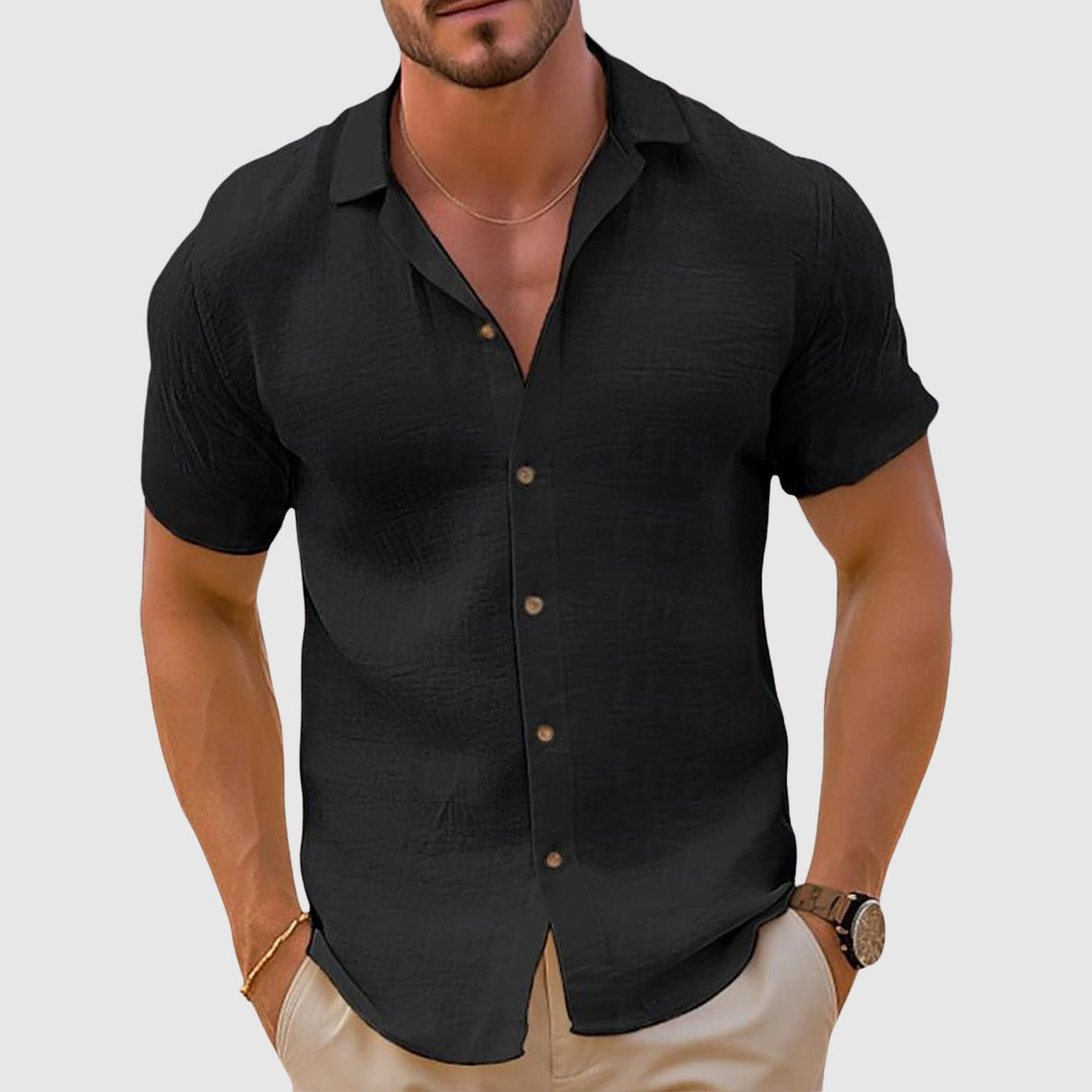 Men's Premium Shirt Short Sleeve Open Collar - front
