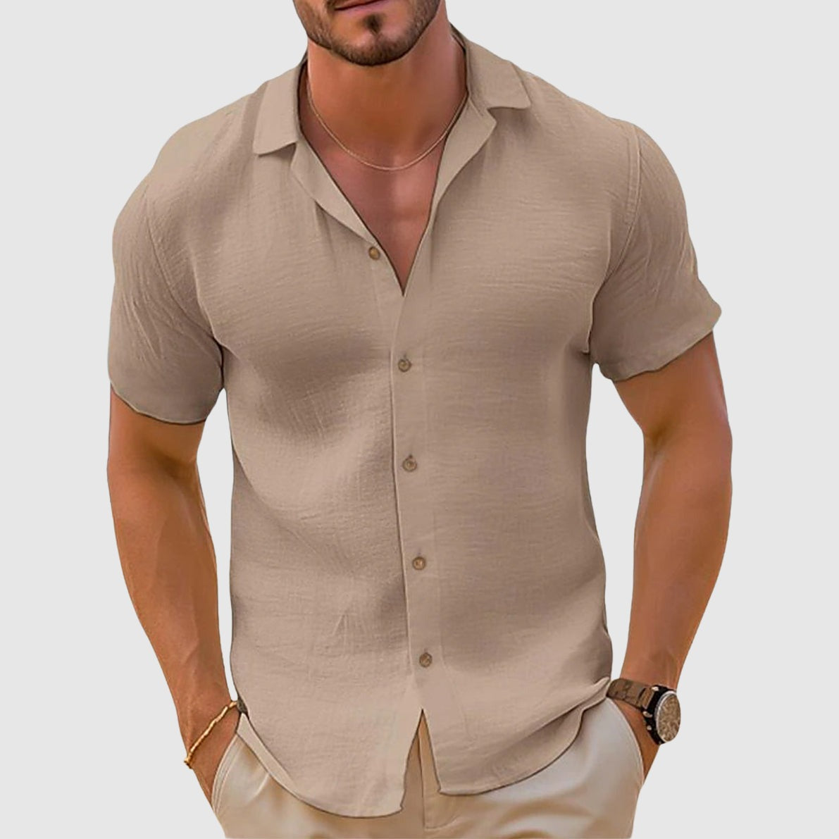 Men's Premium Shirt Short Sleeve Open Collar - hero