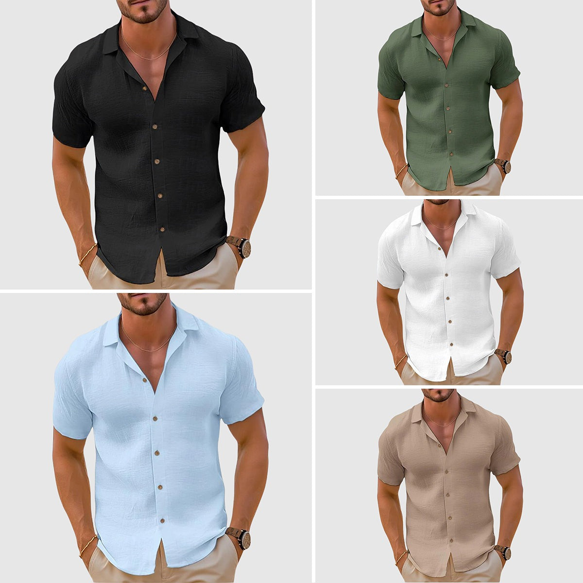 Men's Premium Shirt Short Sleeve Open Collar - lifestyle