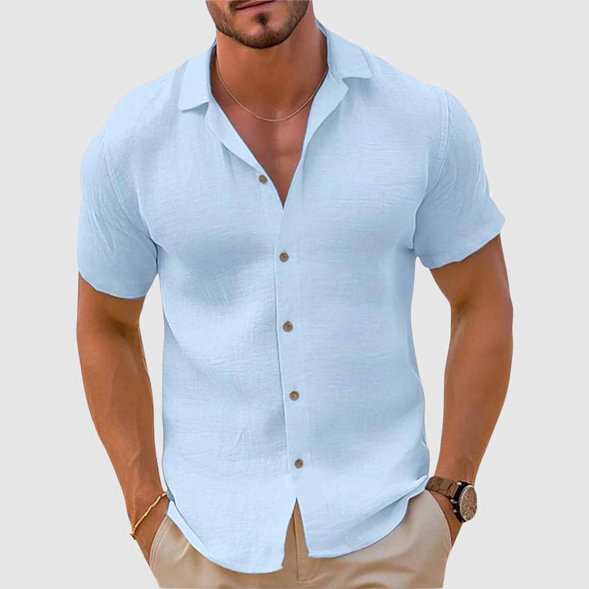 Men's Premium Shirt Short Sleeve Open Collar - side