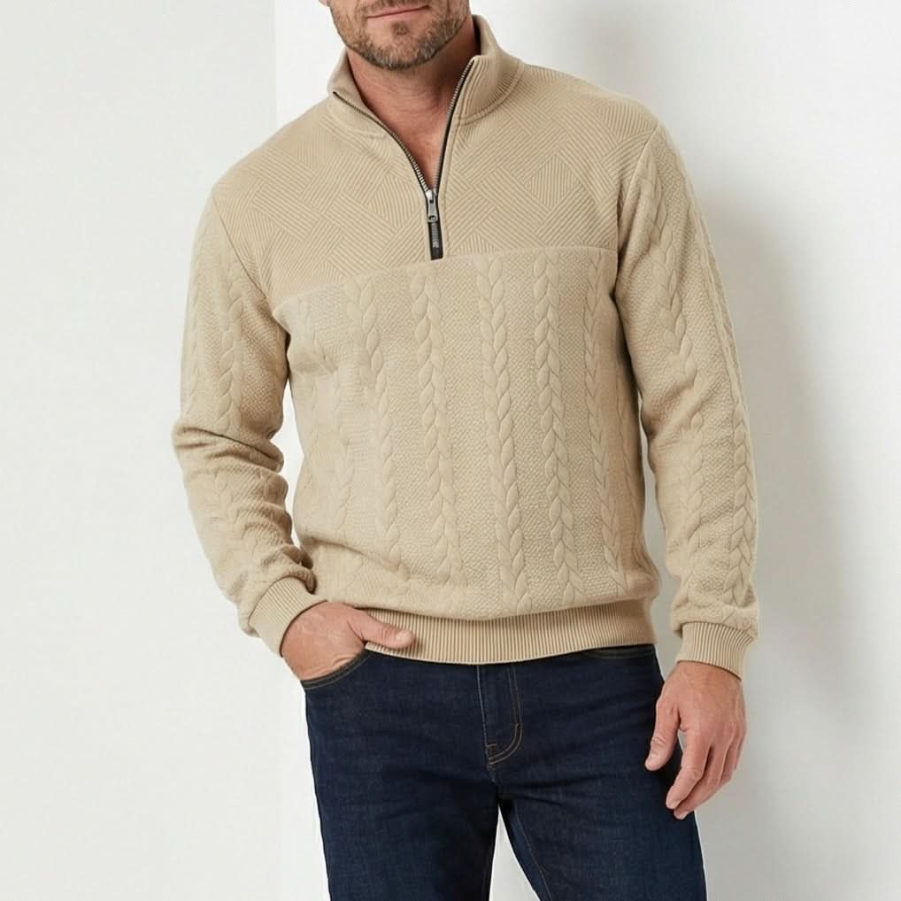Men's Quarter Zip Sweatshirt | Dual Texture Panel Relaxed Fit Front