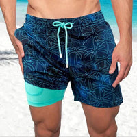 Men's Quick Dry Swim Shorts | Compression Liner Tropical Print Front
