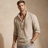 Men's Relaxed Linen Shirt | Henley Button Placket