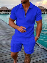 Men's Shirts Shorts Set | Jacquard Texture Co-ord