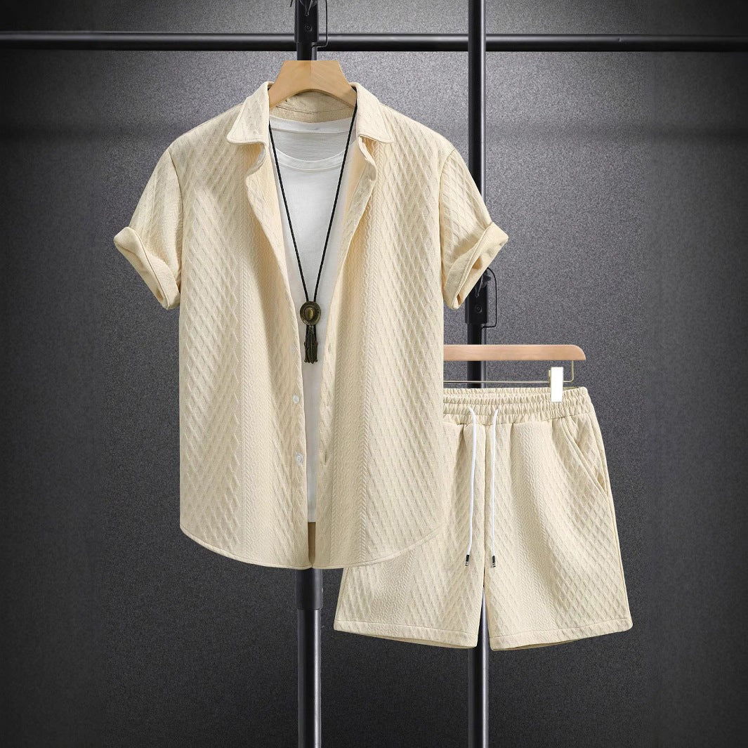 Men's Short Sleeve Textured Two-Piece Set - back