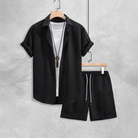 Men's Short Sleeve Textured Two-Piece Set - front