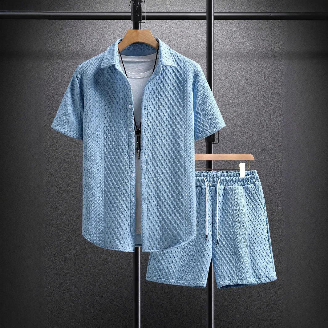 Men's Short Sleeve Textured Two-Piece Set - hero
