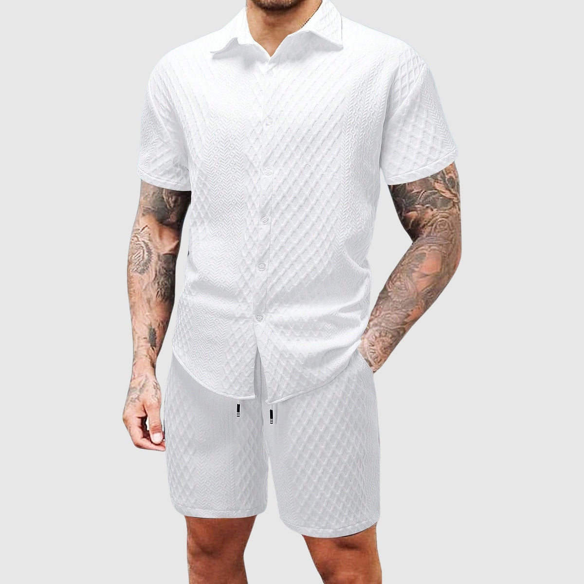 Men's Short Sleeve Textured Two-Piece Set - side