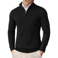 Men's Slim Fit Quarter Zip Sweater | Mock Neck Streetwear Pull Close Up