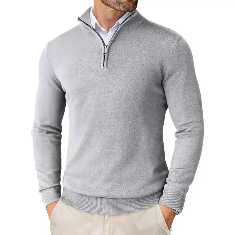 Men's Slim Fit Quarter Zip Sweater | Mock Neck Streetwear Pull Hero