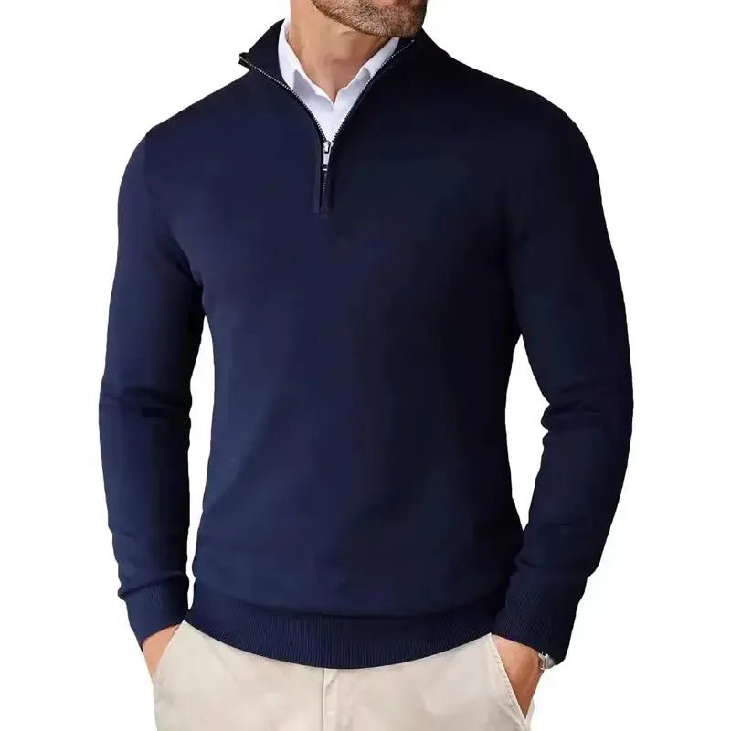 Men's Slim Fit Quarter Zip Sweater | Mock Neck Streetwear Pull Side