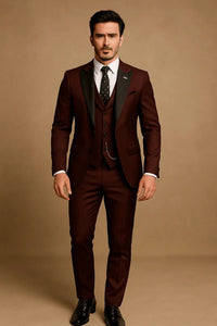 Men's Slim Fit Three-Piece Suit | Contrast Lapel Waistcoat Formal Set View 11