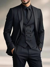 Men's Slim Fit Three-Piece Suit | Double-Breasted Waistcoat Set