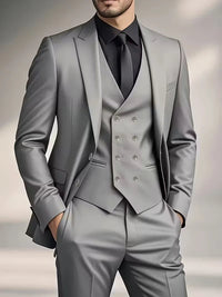 Men's Slim Fit Three-Piece Suit | Double-Breasted Waistcoat Set View 19