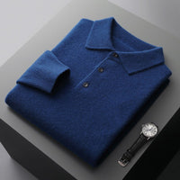 Men's Soft Long Sleeve Polo Shirt with Knit Collar Side