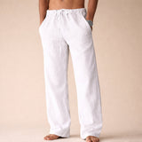 Men's Straight Leg Linen Trousers with Drawstring Waist