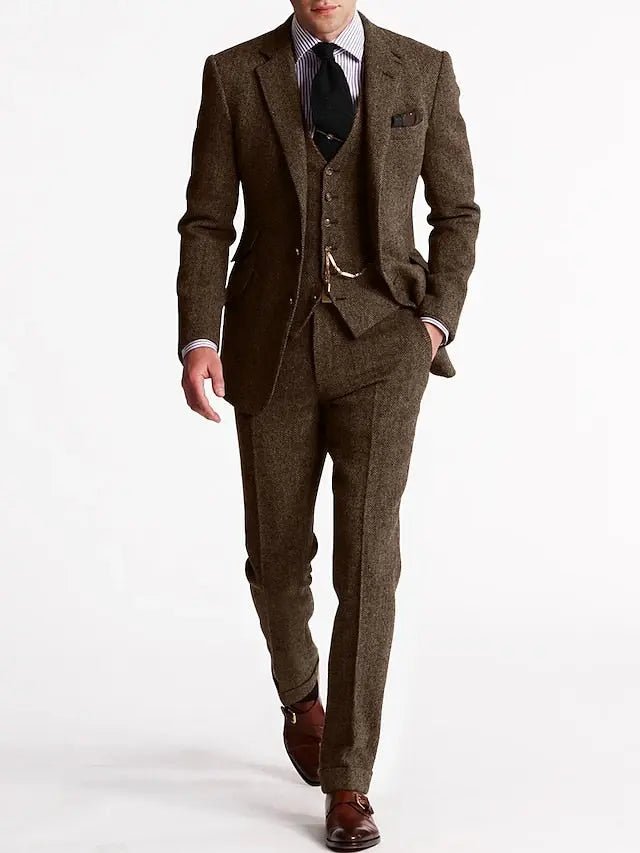 Men's Tweed Tailored 3-Piece Tuxedo | Formal Waistcoat Set Detail