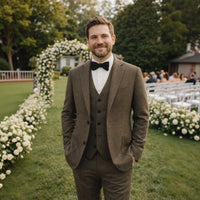 Men's Tweed Wedding 3-Piece Suit | Waistcoat Tailored Formal Set Detail