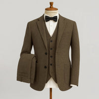 Men's Tweed Wedding 3-Piece Suit | Waistcoat Tailored Formal Set Front