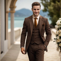 Men's Tweed Wedding 3-Piece Suit | Waistcoat Tailored Formal Set View 28