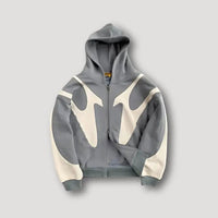 Men's Urban Streetwear Zip Hoodie | Flame Panel Patchwork Detail